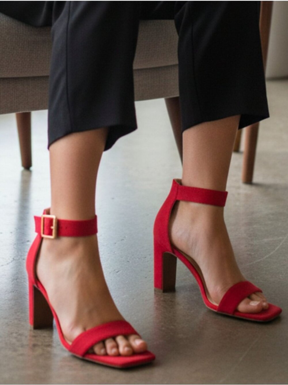 Red Open-Toe Block Heel Sandals With Adjustable Ankle Strap Womens Bella Marie E